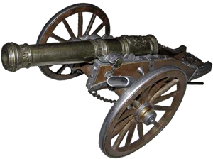 Antique Brass Cannonon Wheels PNG Image