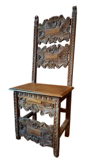 Antique Carved Wooden Chair PNG Image