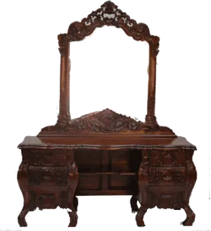 Antique Carved Wooden Dressing Table PNG Image