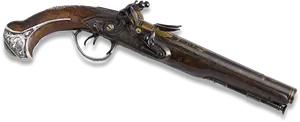 Antique Engraved Flintlock Shotgun PNG Image