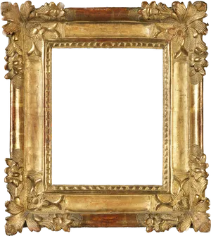 Antique Floral Carved Gold Frame PNG Image