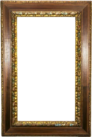 Antique Golden Floral Wooden Frame PNG Image