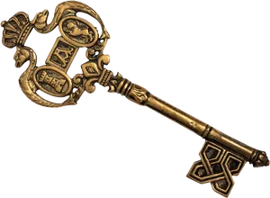 Antique Golden Skeleton Key PNG Image