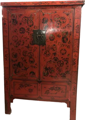 Antique Red Chinese Cabinet PNG Image