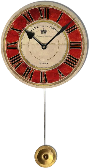 Antique Red Face Pendulum Clock PNG Image