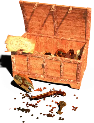 Antique Treasure Chestwith Artifacts PNG Image