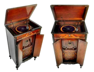 Antique Victrola Phonograph Twin View PNG Image