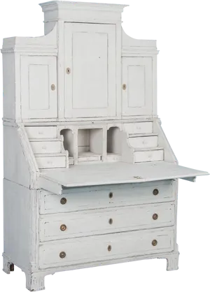 Antique White Secretary Desk PNG Image