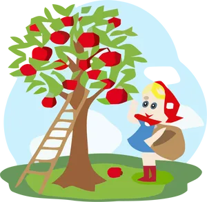 Apple Harvest Cartoon Scene PNG