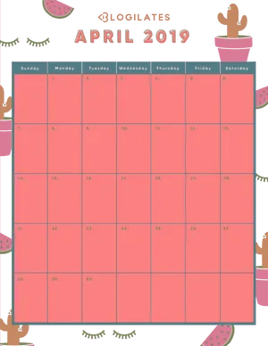 April2019 Calendar Illustration PNG Image