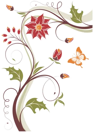 Arabesque Floral Butterfly Design PNG Image