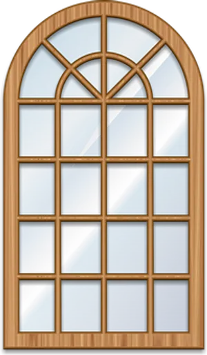 Arched Wooden Window Design PNG Image