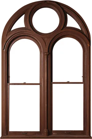 Arched Wooden Window Frame PNG Image