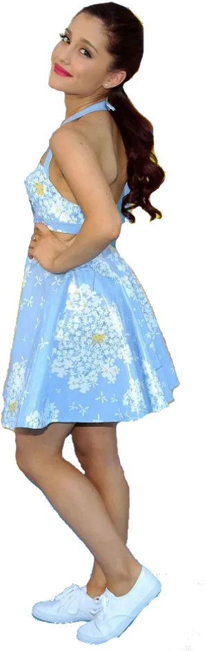 Ariana Grande Blue Dress Pose PNG Image