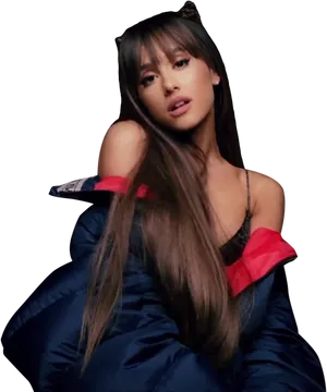 Ariana Grande Cat Ears Pose PNG Image