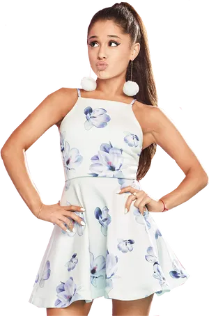 Ariana Grande Floral Dress Pose PNG Image