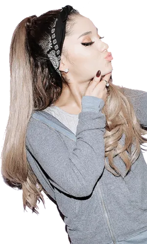 Ariana Grande Side Posewith Headband PNG Image