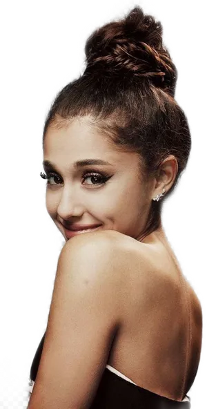 Ariana Grande Smiling Over Shoulder PNG Image