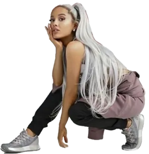 Ariana Grande Squatting Pose PNG Image