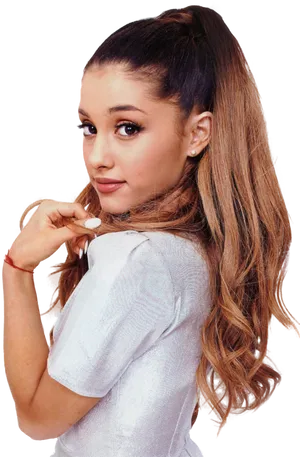 Ariana Grande White Top Pose PNG Image