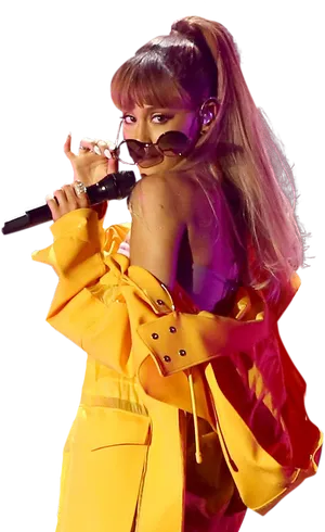 Ariana Grande Yellow Jacket Performance PNG Image