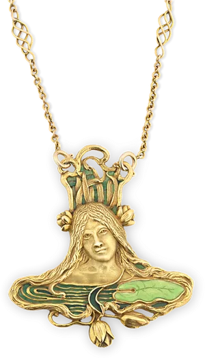 Art Nouveau Style Gold Pendant Necklace PNG Image