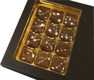 Artisan Chocolate Collection Gold Tray PNG Image