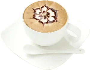 Artistic Cappuccinoin White Cup PNG Image