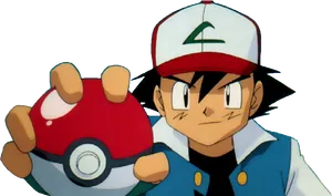 Ash Ketchum Holding Pokeball PNG Image