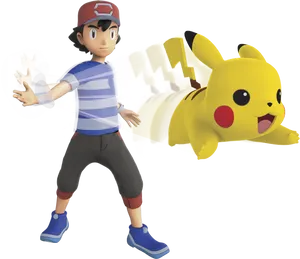 Ashand Pikachu Action Pose PNG Image