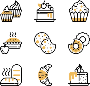 Assorted Bakery Icons Set PNG Image