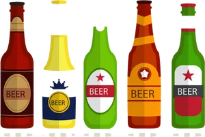 Assorted Beer Bottles Vector PNG Image