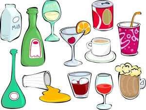 Assorted Beverages Vector Illustration PNG Image