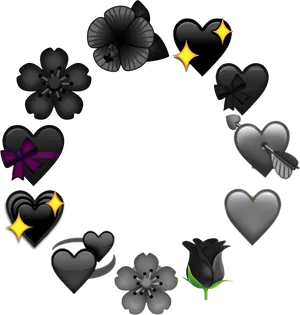 Assorted_ Black_ Heart_and_ Flower_ Emojis PNG Image