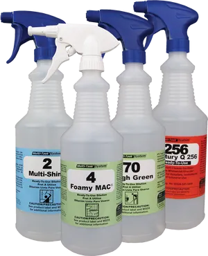 Assorted Cleaning Spray Bottles PNG Image