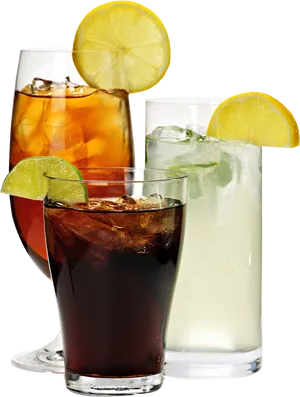 Assorted Cold Beverageswith Citrus Garnish PNG Image