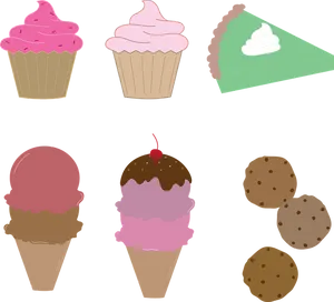 Assorted Desserts Vector Illustration PNG Image