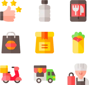 Assorted Food Delivery Icons PNG Image