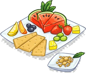 Assorted Fruit Cheese Crackers Snack Platter PNG Image