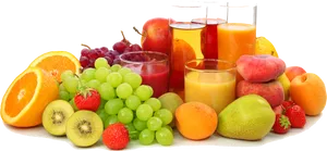 Assorted Fruit Juicesand Fresh Fruits PNG Image