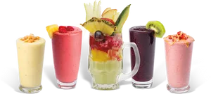 Assorted Fruit Smoothies Lineup PNG Image