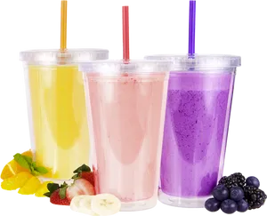 Assorted Fruit Smoothies Plastic Cups PNG Image