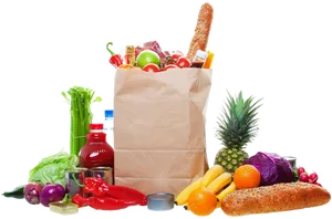 Assorted Groceriesin Paper Bag PNG Image