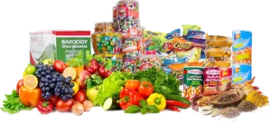 Assorted Grocery Items Display PNG Image