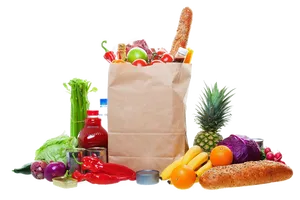 Assorted Grocery Itemsin Paper Bag PNG Image