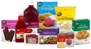 Assorted Grocery Products Display PNG Image