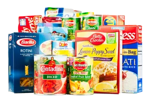 Assorted Grocery Products Display PNG Image