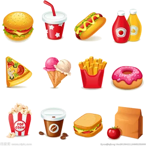 Assorted Junk Food Icons Set PNG Image