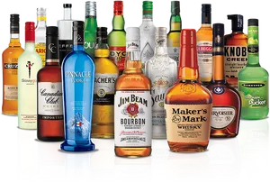 Assorted Liquor Bottles Display PNG Image