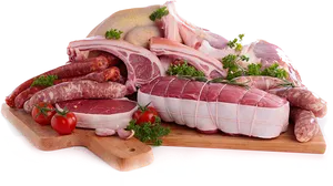 Assorted Meat Selectionon Cutting Board PNG Image